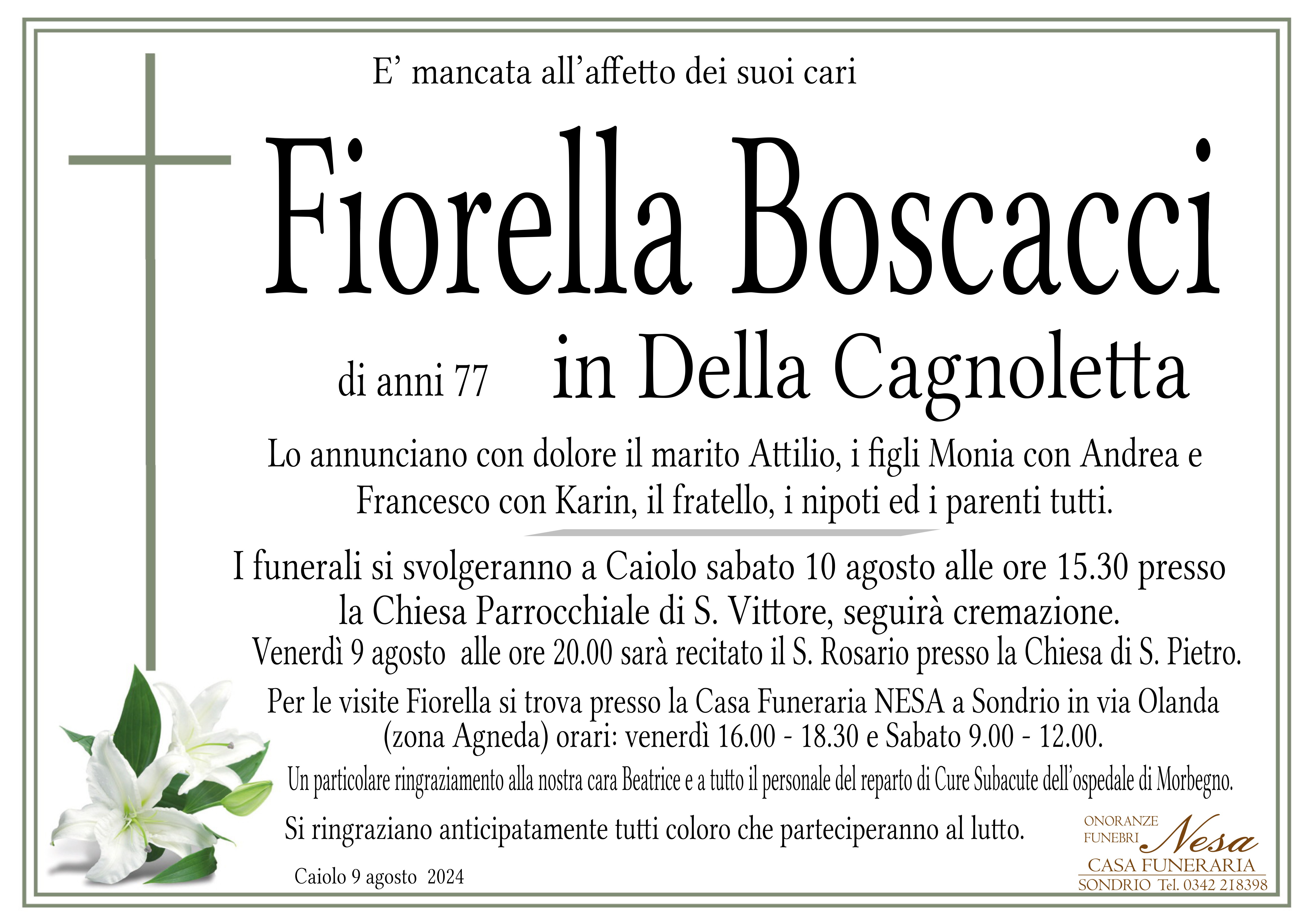 Necrologio Fiorella Boscacci in Della Cagnoletta